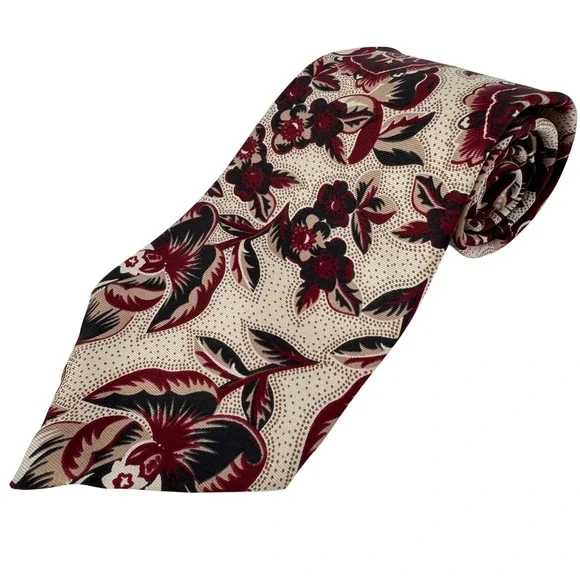 Oscar de la Renta 56" Necktie Mens Burgundy Floral Couture Silk Classic Designer - Picture 1 of 4